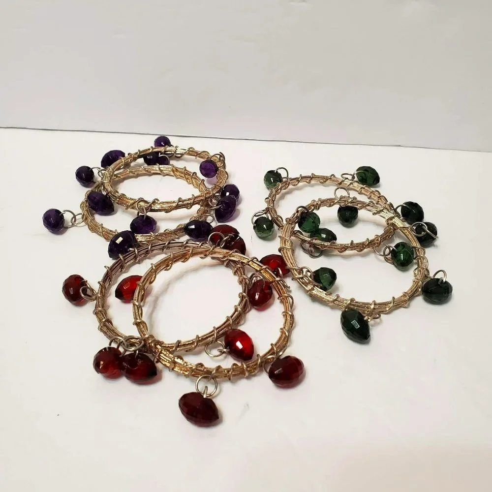 Pier 1 Multi-Color Beaded Napkin Rings, set of 6, Wire Boho Napkin Holders